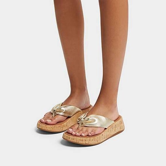 NEW FITFLOP F Mode Twist Cork Flatform Sandals With Toe Thongs Platino 462tn - Picture 13 of 13